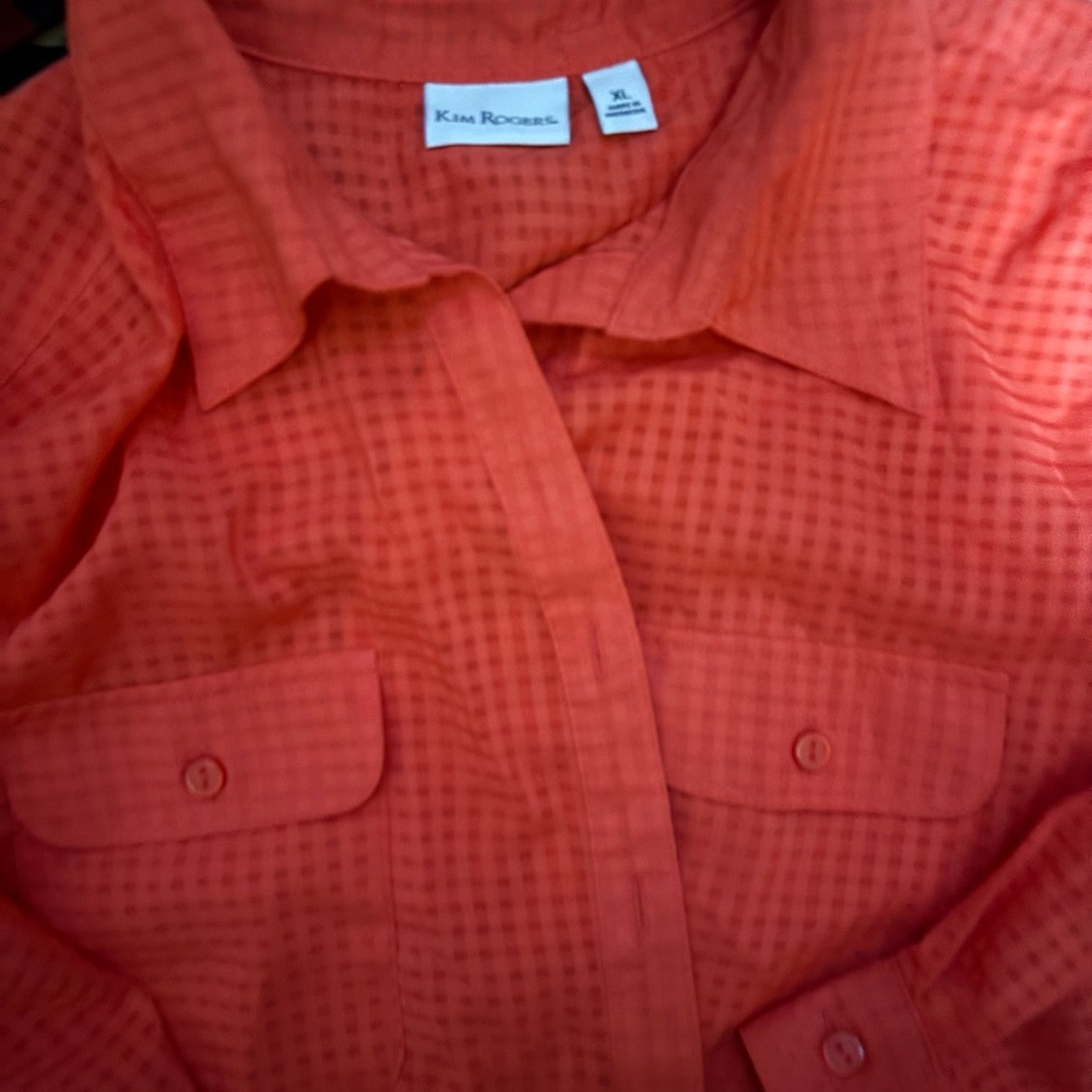 Kim Rogers Vibrant Orange Checkered Blouse
